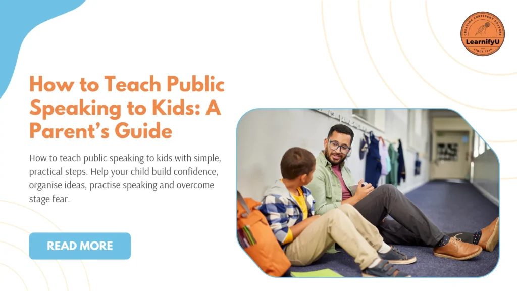 Parent helping a child practise public speaking at home